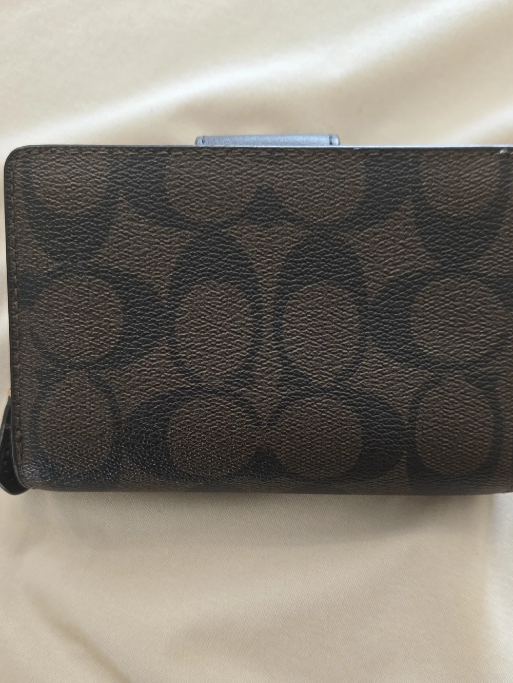 Coach Black Signature Compact Wallet with Gold Logo